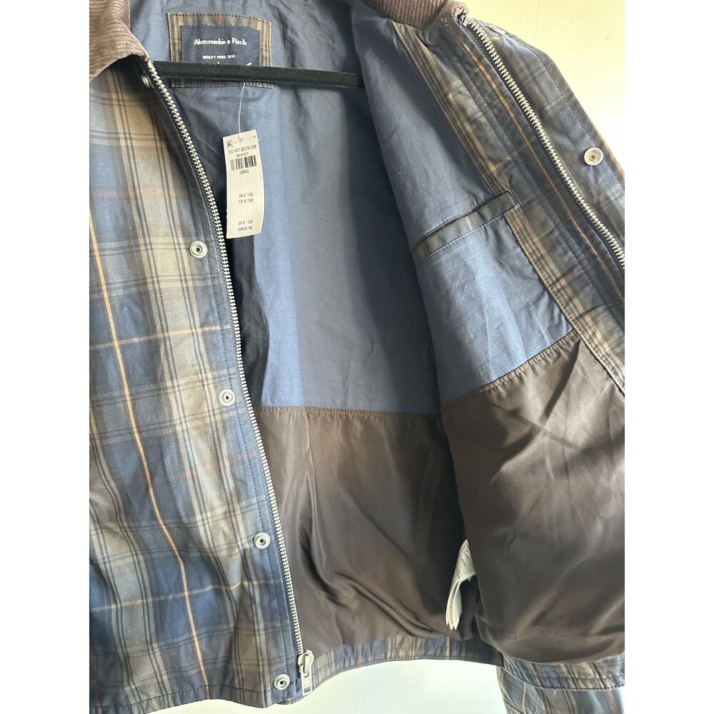 NWT Abercrombie & Fitch Waxed Cotton Barn Jacket Plaid Corduroy Collar Large - Picture 6 of 15